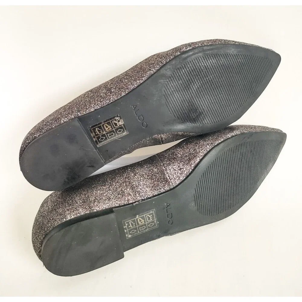 Aldo‎ Waelle Sparkly Glitter Silver Dressy Flats Pointed Toe Leather Lining 8.5